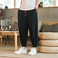 2025夏季新款日系大码男棉麻宽松亚麻休闲裤九分裤K29特批25，男装休闲裤，星座225-1