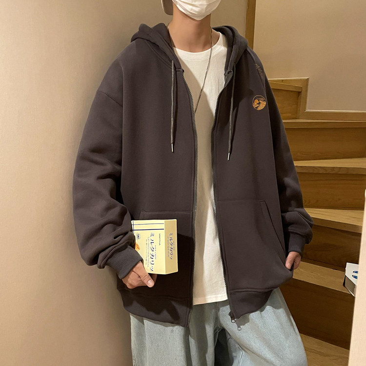 开衫连帽卫衣山水刺绣基础百搭卫衣男女ZW10-薄款P60加绒P65控75图片
