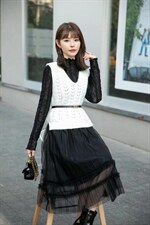 [现货]蕾丝拼接连衣裙马甲两件套，两色、三个尺码，女装连衣裙，依柏璐