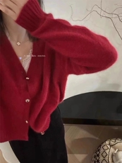 羊毛衫针织开衫女秋冬纯色V领洋气百搭短款外套潮，女装羊毛衫，思途羊绒