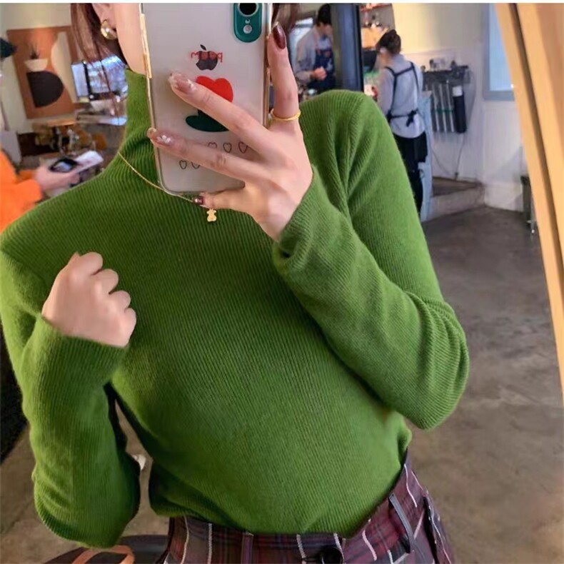 时尚高领羊毛衫女秋冬季新款修身显瘦百搭气质长袖针织打底衫,女装羊毛衫,恒恩羊绒