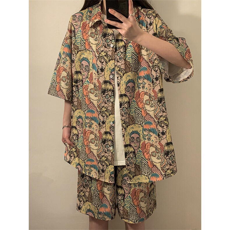 夏季海边沙滩男女同款休闲套装潮牌宽松大码XZ102B-1-TZ2560P55,男装休闲套装,星座102B-1