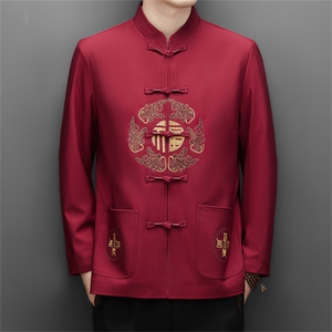 长期货高品质中老年风唐装春秋外套中式盘扣男士复古夹克,小披风外套搭配裙子图片