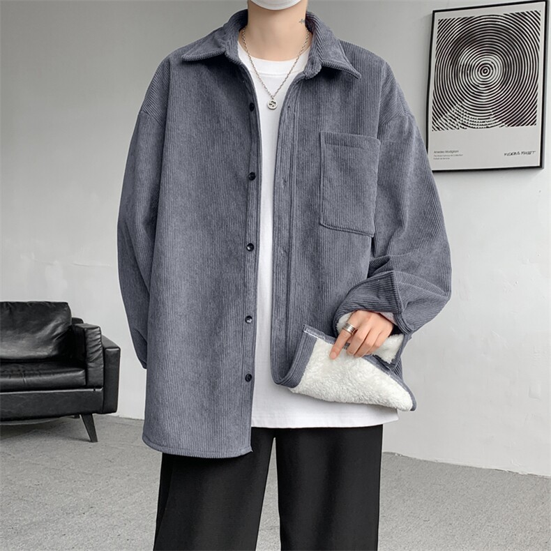 8XL-M加绒灯芯绒衬衫大码复古秋冬翻领上衣外套CS9001/P58加绒68,男装衬衫,电商B238