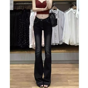 美式辣妹风微喇牛仔裤女装春季2025新款高腰修身拖地裤显瘦长裤子图片