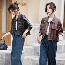 短款皮衣外套女2024秋季新款宽松休闲美式复古美拉德机车夹克上衣，女装皮衣，美拉德工厂直营店