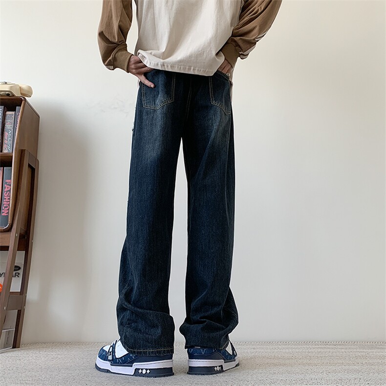 S-3XL夏季薄款冰丝裤直筒宽松破洞牛仔裤310A-2BK312p55控78,男装牛仔裤,星座310A-2