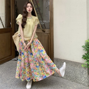 清凉短袖上衣碎花半身裙套装2C158-8694-P145-K208图片