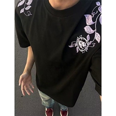 高街花卉刺绣t恤男装2025新款潮牌夏季宽松情侣短袖上衣T531，男装T恤，星座1116A（原606A-3）