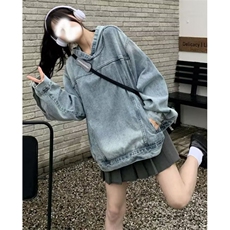 水洗复古情侣装牛仔卫衣连帽外套女年春秋季宽松显瘦上衣JK07，男装工装外套，星座1116A（原606A-3）