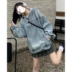 水洗复古情侣装牛仔卫衣连帽外套女年春秋季宽松显瘦上衣 JK07图片