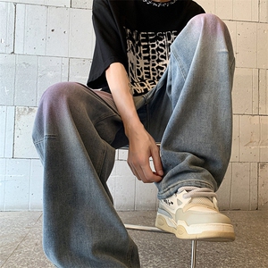 阔腿裤女复古美式做旧牛仔裤男女宽松bf显瘦高腰N03012-P48图片