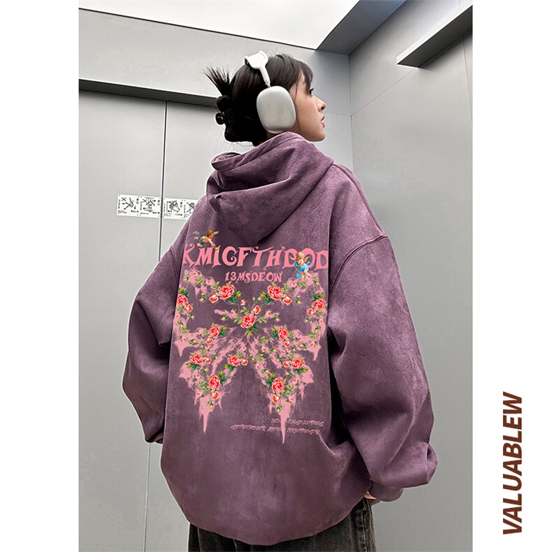！麂皮绒连帽卫衣 直播品质重磅400克蝴蝶印花JL7086-P45控78图片
