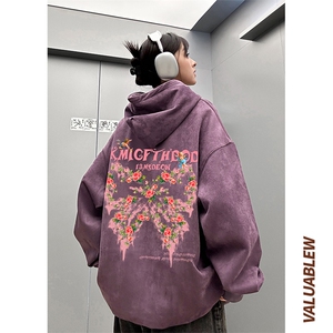 ！麂皮绒连帽卫衣 直播品质重磅400克蝴蝶印花JL7086-P45控78图片