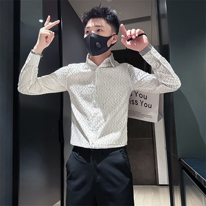 杂乱条纹烫金衬衫男长袖英伦店主风社会小伙301C-CS09-特P60控89图片