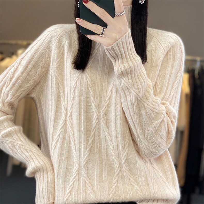 半高领羊毛衫女2024秋冬新款女装内搭洋气条纹打底衫,女装羊毛衫,蒙特羊绒