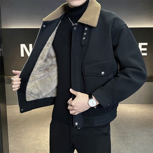 毛领加绒加厚外套男2025冬季新款短款夹克B240-993-P195图片