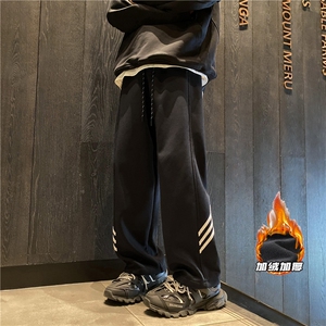 冬季新款潮加绒条纹卫衣裤脚抽绳宽松裤子B315-K23440JR-P55控78图片
