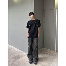 cleanfit垫肩短袖美式高街重磅拉链t恤男设计感五分袖WL7133-P45，男装T恤，星座1008
