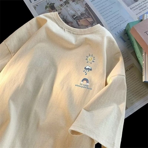 简约休闲短袖t恤男夏季新款潮流潮牌宽松百搭ins半袖男生上衣服图片
