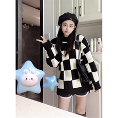 棋盘格毛衣女秋冬设计感小众上衣复古日系慵懒风针织衫M142，男装针织衫/毛衣，星座1116A（原606A-3）