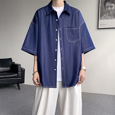 8XL-M冰丝牛仔短袖衬衫男款夏季薄款宽松慵懒衬衣外套DC28006P60，男装T恤，电商B312