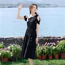 气质连衣裙2026夏季新款收腰显瘦高端时尚减龄遮肚显瘦中长款裙子，女装连衣裙，超越