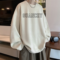 麂皮绒卫衣男大码重磅长袖t恤男JW81229-P35加绒款P45，男装卫衣，电商A040
