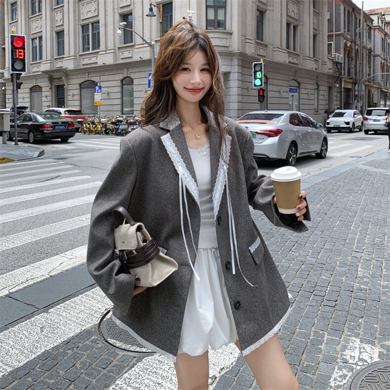 通勤灰色西服上衣女春秋2025超火好看高级小众休闲职业西装短外套图片