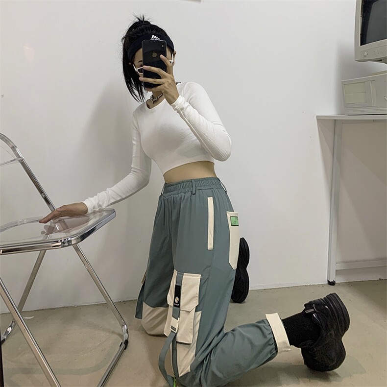 518-K18秋季中性风港风工装裤男女潮流长裤子P55,男装休闲裤,星座507