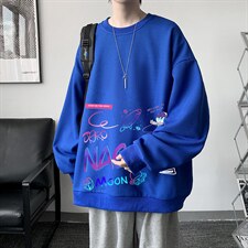华夫格卫衣圆领卫衣男大码长袖t恤外套HW76186-P30加绒款-P40，男装卫衣，电商A040