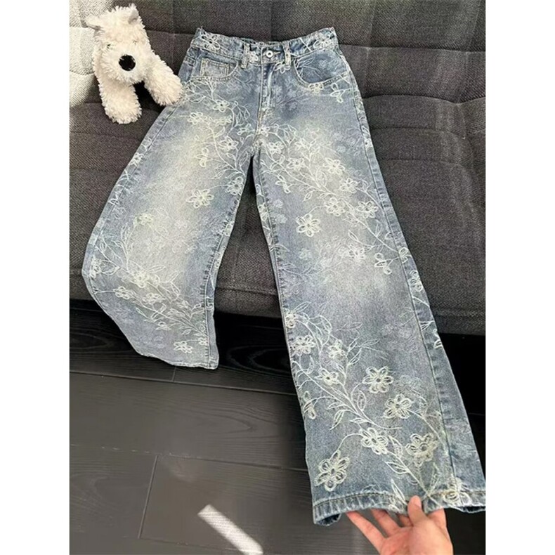 美式高街重工提花牛仔裤男潮cleanfit裤水洗微喇弯刀裤V88011-p45,男装牛仔裤,星座1008