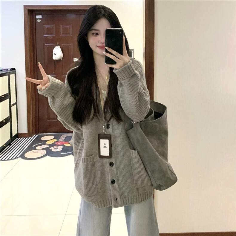 韩系学院风软糯开衫毛衣外套女学生秋冬新款设计感宽松百搭针织衫,男装针织衫/毛衣,星座506A