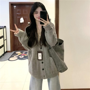 韩系学院风软糯开衫毛衣外套女学生秋冬新款设计感宽松百搭针织衫