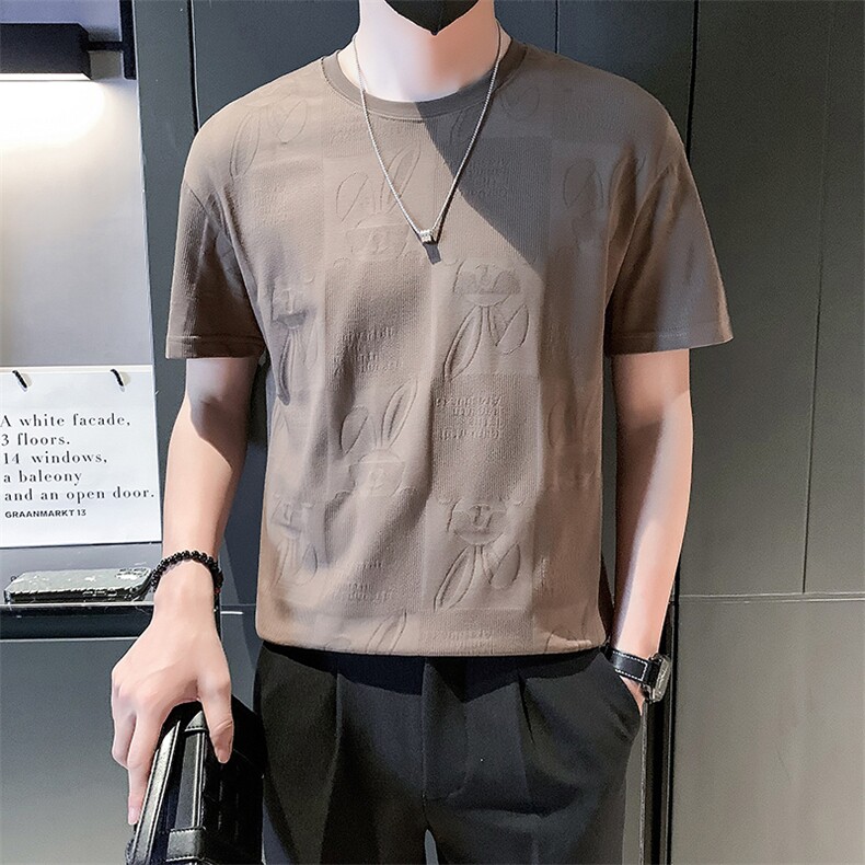 2025新款夏季短袖T恤男潮牌百搭冰丝半袖体恤A313-1-18825-P45，男装T恤，电商A313-1