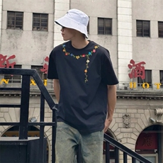 万针全刺绣工艺抖音得物高品质260克重磅纯棉双纱美式高街短袖T恤，男装T恤，电商A486
