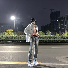 已授权欧美hiphop裤子高街破洞牛仔裤修身直筒拉链微喇工装裤，男装牛仔裤，星座310A-4