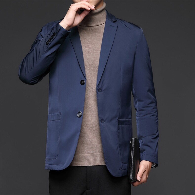 冬季男士纯色商务休闲西装上衣中年新款男装加厚保暖白鸭绒外套,男装羽绒服,电商B212（原钱塘6029）