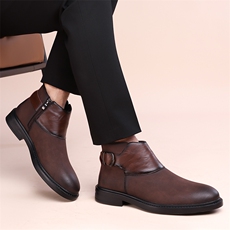 新款马丁靴英伦尖头高帮正装男士皮靴商务加绒短靴潮流切尔西靴男，男鞋切尔西靴，电商A223