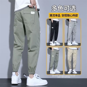 2024新款休闲裤男夏季薄款宽松哈伦束脚抽绳裤子青少年潮速干图片