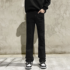 痞帅高级感喇叭裤子重工毛边牛仔裤男ins直筒裤1412-2/087/P58，男装牛仔裤，星座1412-2