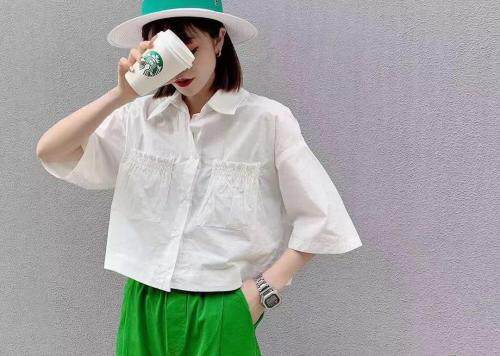 口袋打皱短款上衣，女装，魅力布梵