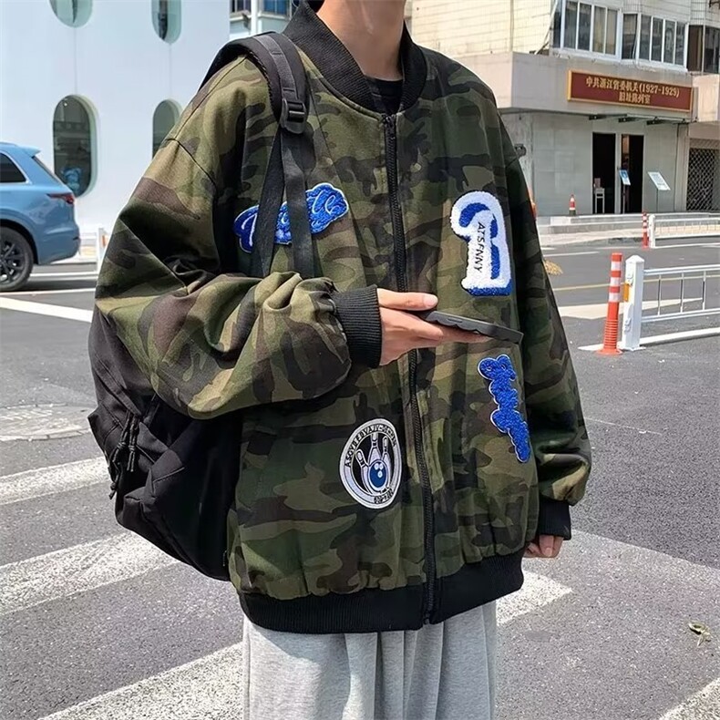 秋季青春流行男夹克文艺潮棉迷彩毛巾绣外套M8801-P68图片