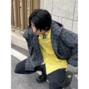 日系连帽夹克男女款春季新款暗纹抗皱大格子外套网图W6428-P62图片