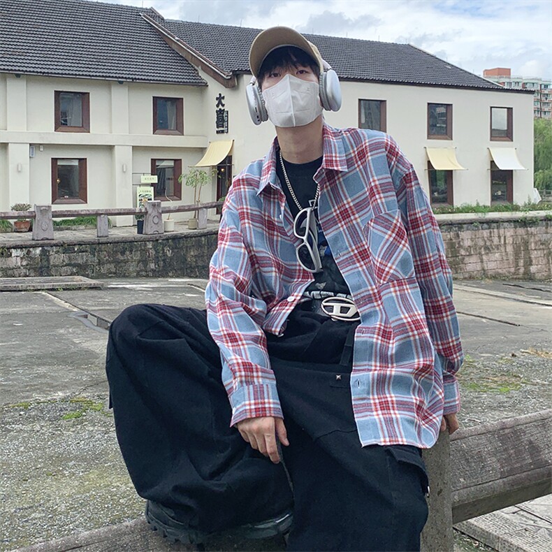 特P38无差价新款秋季百搭格子时尚长袖衬衫-HS2289港风,男装衬衫,电商A003