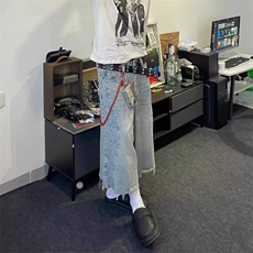 网图毛边破洞牛仔短裤男美式街头百搭宽松七分裤子，男装牛仔裤，星座410-7