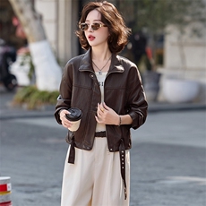 2026春装新款简约摩登时尚复古皮衣外套，女装皮衣，魅丽静蓝