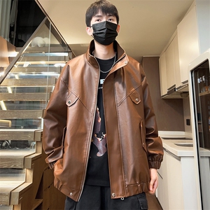 立领夹克男秋季宽松水洗皮衣潮茄克外套休闲A266-PY008-P55图片