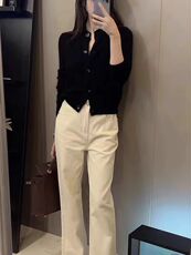 秋冬新款纯色针织单排扣开衫时尚百搭，女装针织衫/毛衣，冀清阳荣