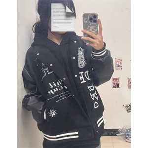 欧美复古高街头幽灵刺绣棒球服男女春秋嘻哈夹克炸街外套 JM404图片